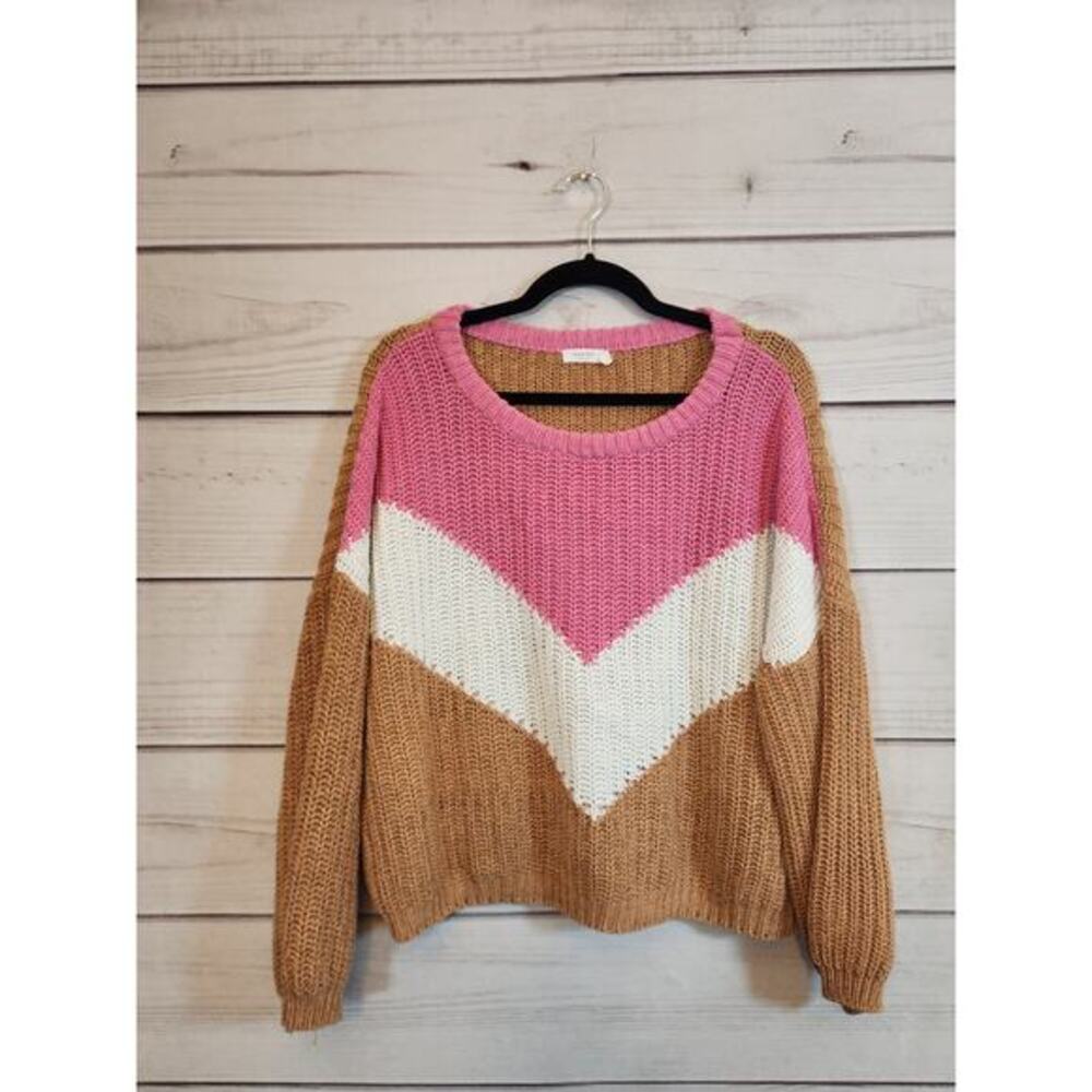 Harper Women's Multicolor Color Block‎ Chunky Knit Pullover Sweater Size Medium